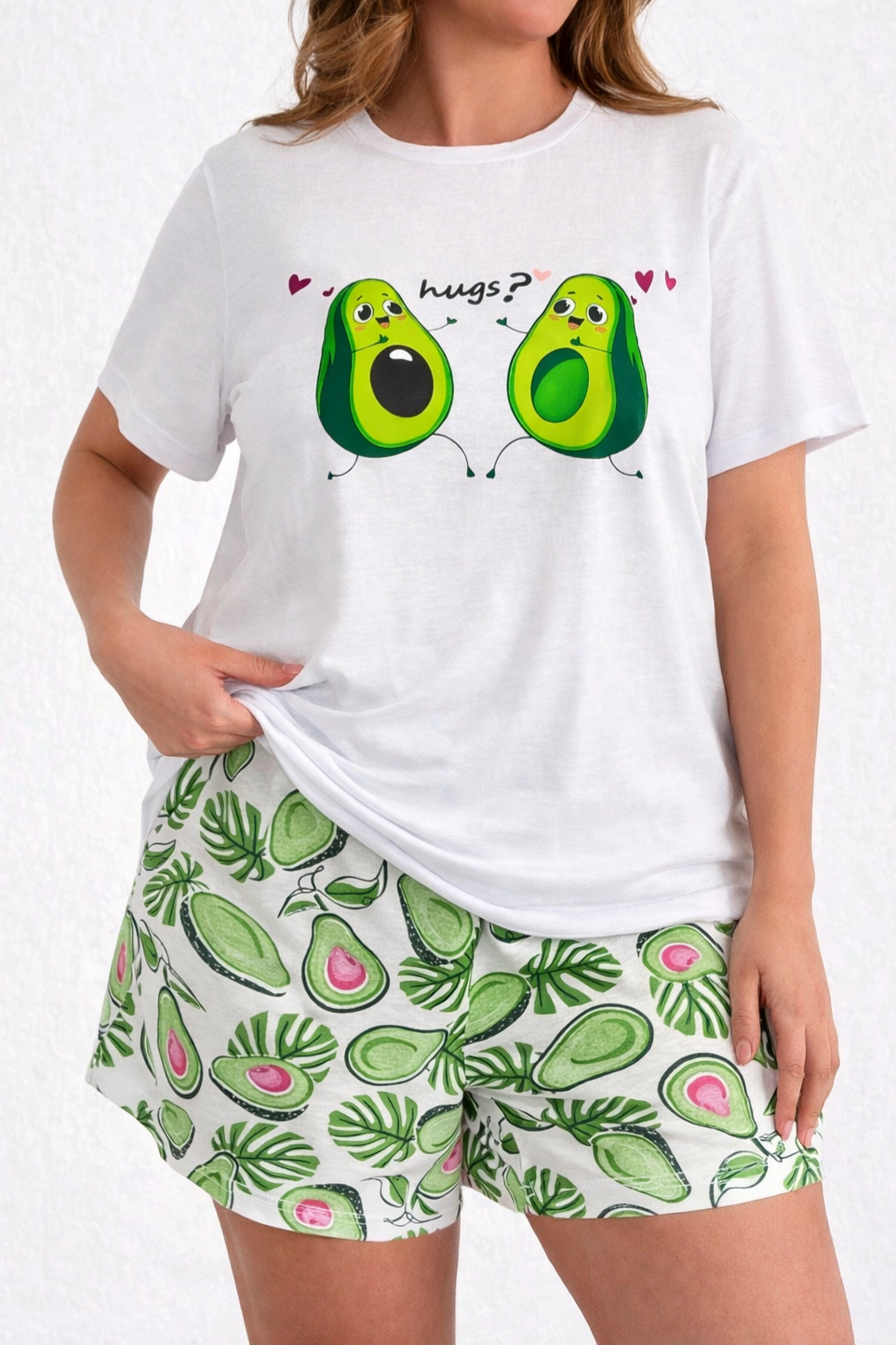 Dámské bavlněné pyžamo Avokádo – pohodlný set tričko + kraťasy (100% bavlna)