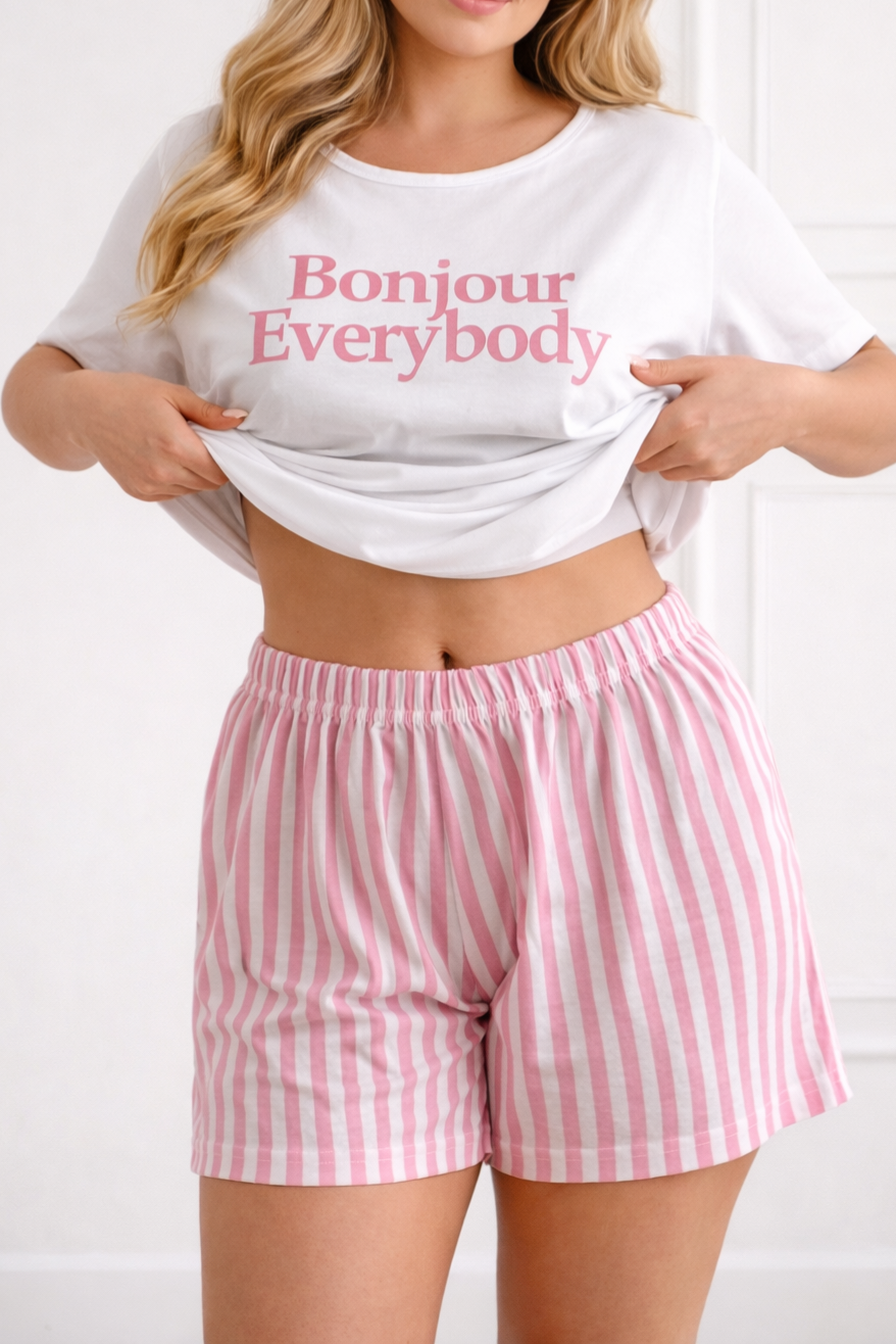 Dámské bavlněné pyžamo Bonjour – pohodlný set tričko + kraťasy (100% bavlna)