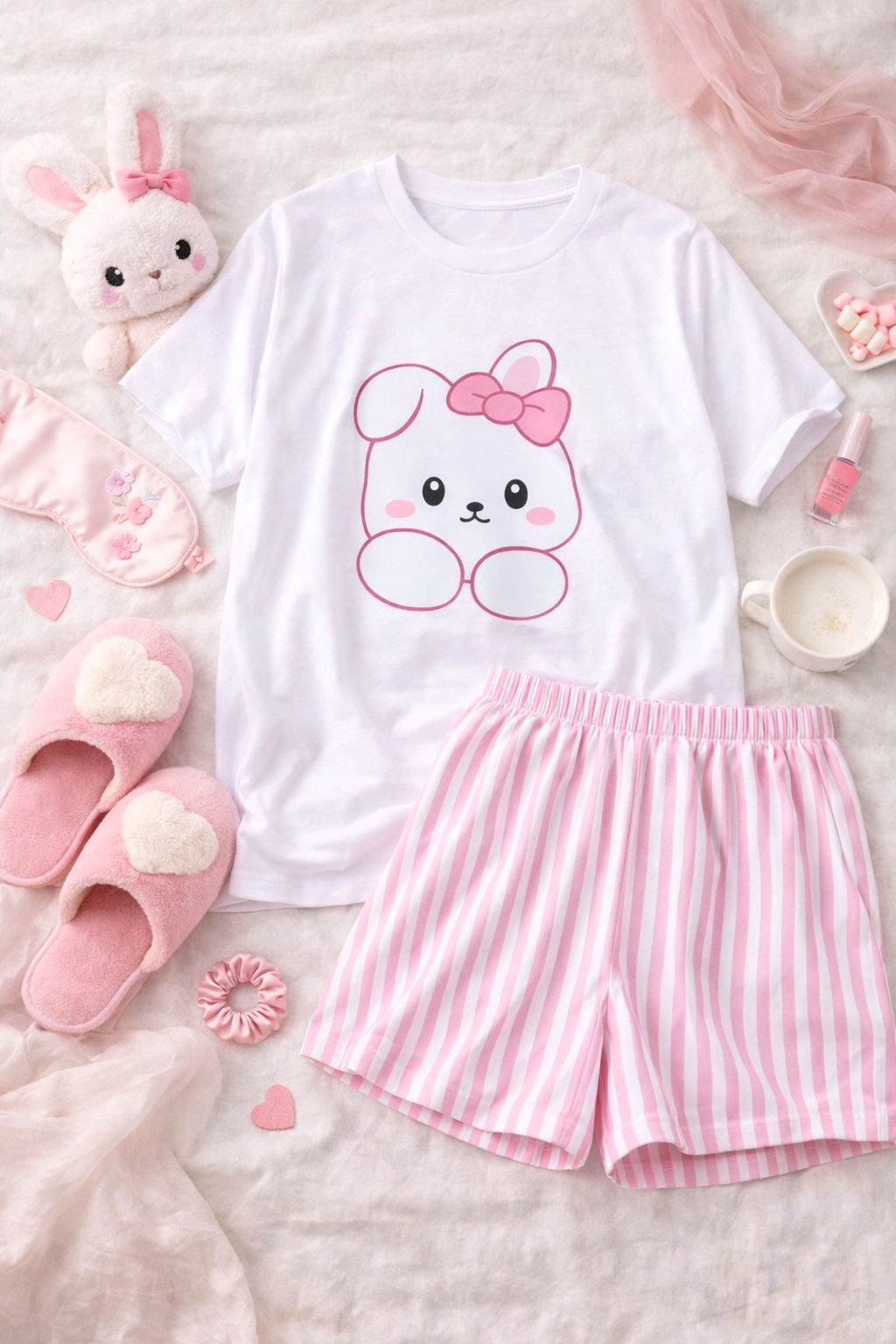 Dámské bavlněné pyžamo Králíček – pohodlný set tričko + kraťasy (100% bavlna)